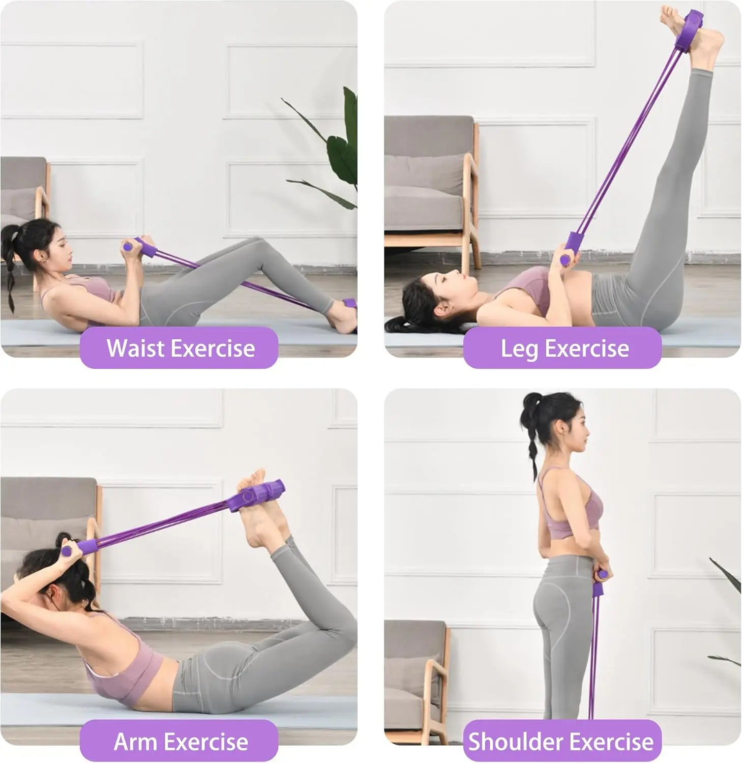 6-Tube Pedal Resistance Bands – Full Body Home Workout Trainer