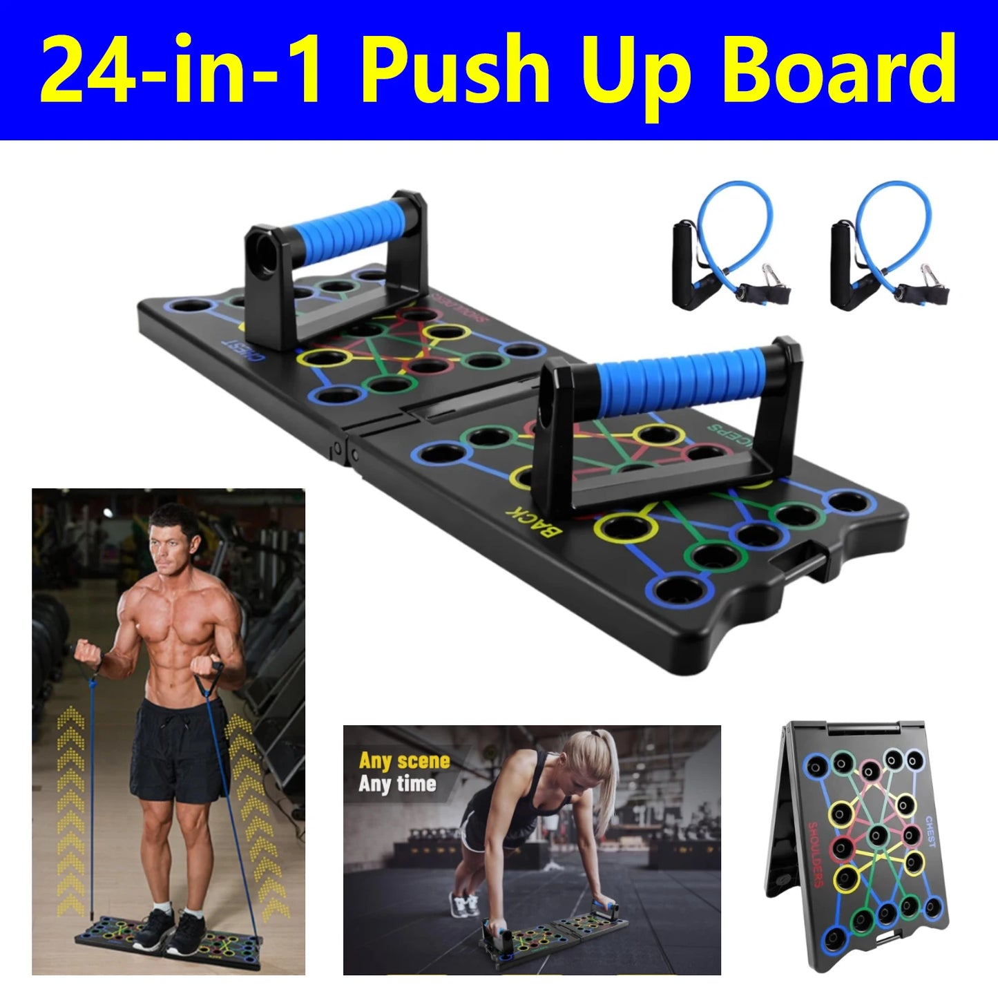 24-in-1 Push Up Board with Resistance Bands – Full Body Home Workout System